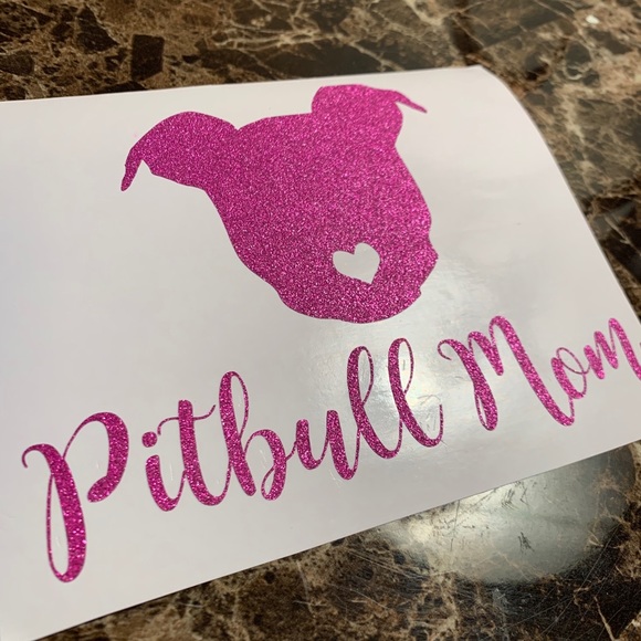 Pitbull Mom Heart Nose Hot Pink Glittery Car Decal - Picture 4 of 6